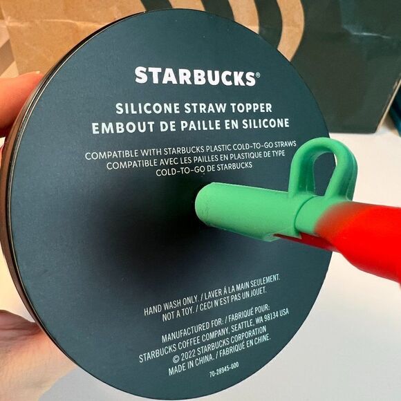 Starbucks 2022 Venti Tumbler Holiday Silicone Straw Topper 24 oz/710 ml NWT - Picture 4 of 6